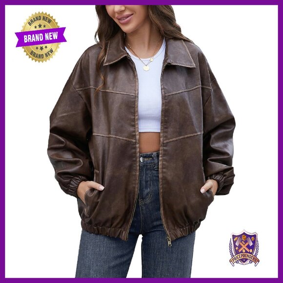 Jackets & Blazers - Oversized Faux Leather Motorcycle Jacket Y2K Vintage Plus Size